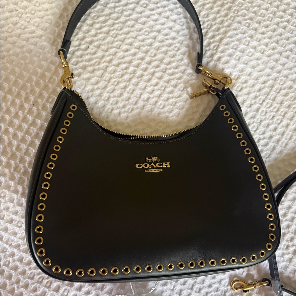 Coach Black Shoulder Bag with Gold Eyelets